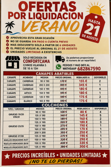 🌞 LIQUIDACIÓN DE VERANO EN CONFORTCAMA 🌞 🌞 LIQUIDACIÓN DE VERANO EN CONFORTCAMA 🌞