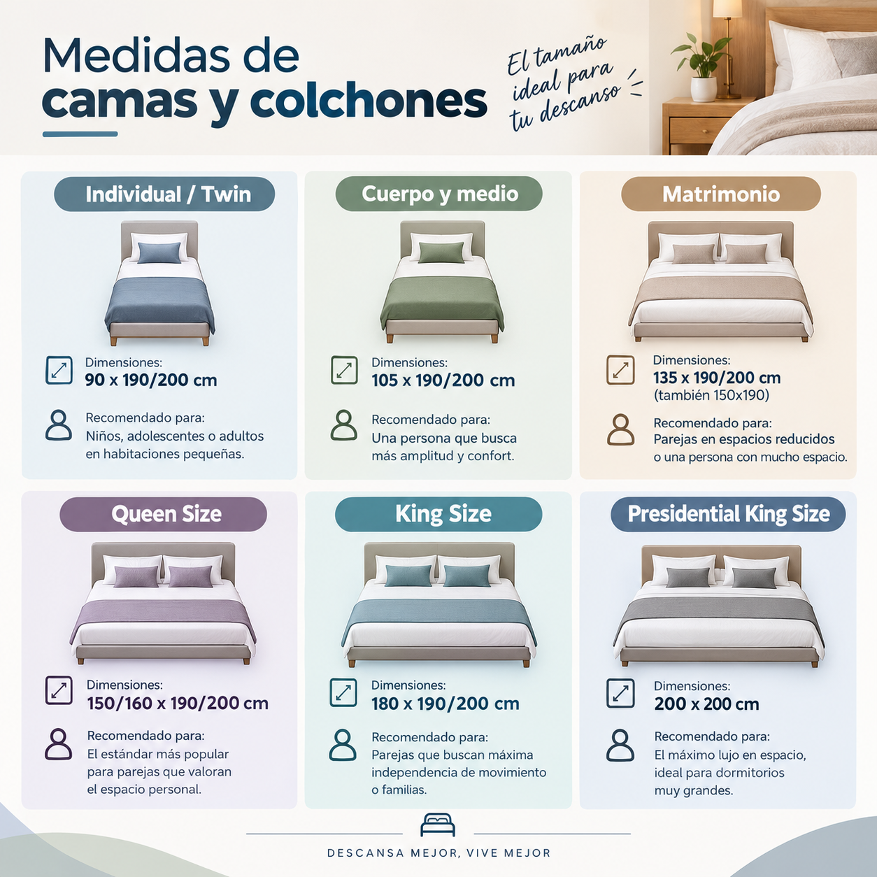 COMPARATIVA Y MEDIDAS DE COLCHONES Y CAMAS