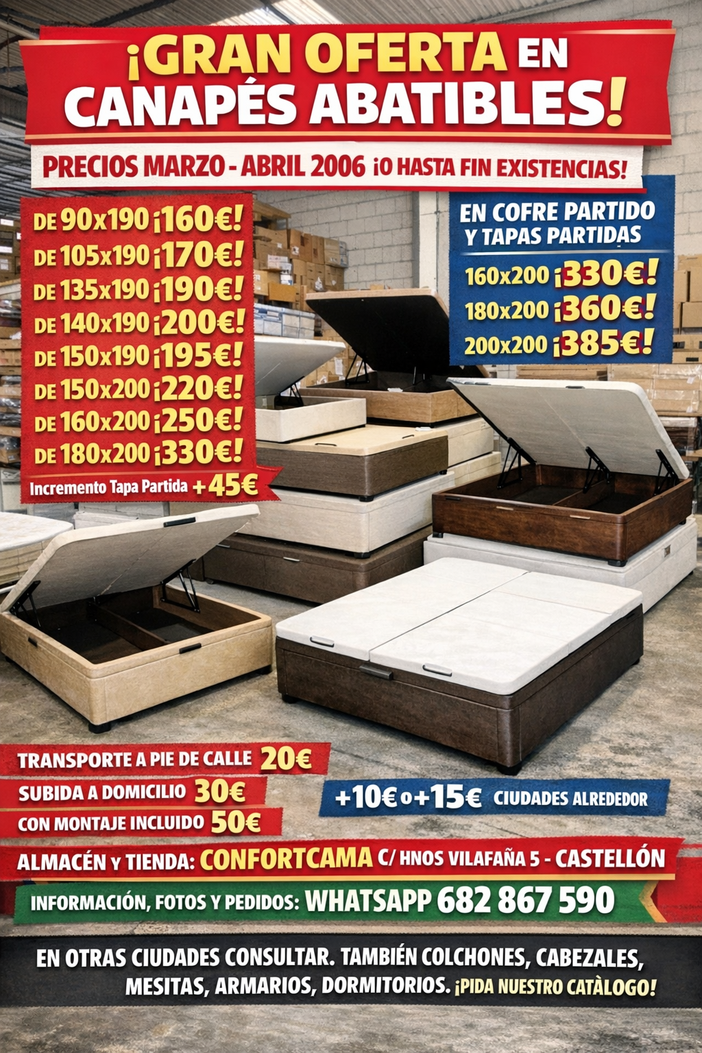 Canape abatible de primer precio. El mas barato mod Guadiana, Valencia o Dubai en Confortcama Castellón